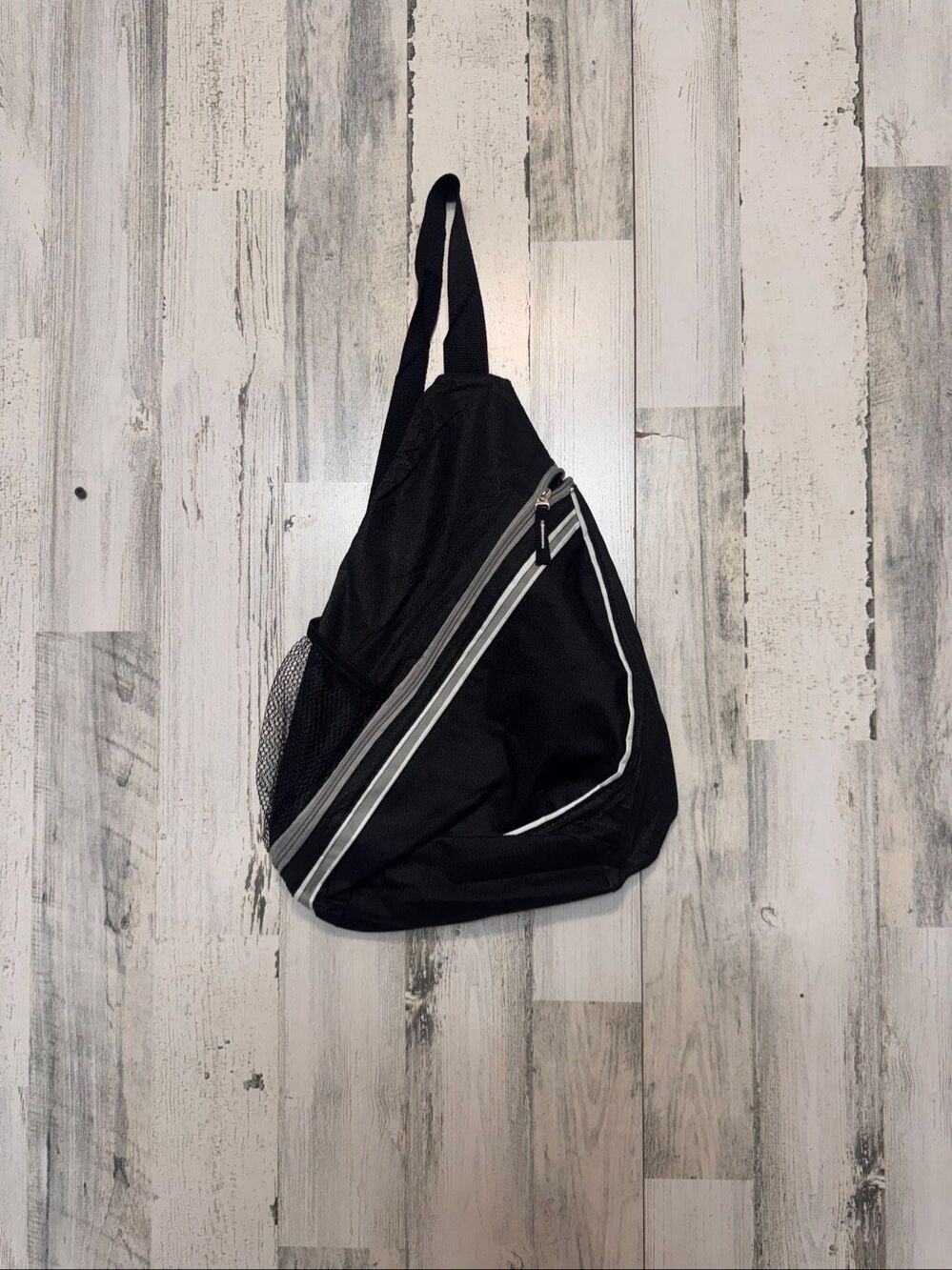 Athletic Sling Backpack Unisex OS Black Striped Crossbody Travel Gym Bag